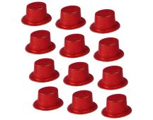 12x GLITTER TOP HAT Fancy Party Plastic Costume Tall Cap Fun Dress Up BULK - Red