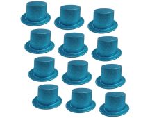 12x GLITTER TOP HAT Fancy Party Plastic Costume Tall Cap Fun Dress Up BULK - Sky Blue