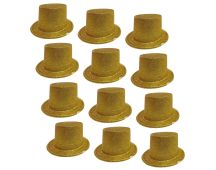 12x GLITTER TOP HAT Fancy Party Plastic Costume Tall Cap Fun Dress Up BULK - Yellow/Gold