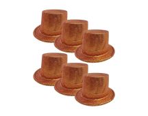 6x GLITTER TOP HAT Fancy Party Plastic Costume Tall Cap Fun Dress Up BULK - Orange - One Size