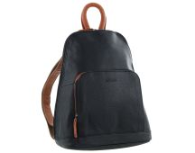 Milleni Genuine Italian Leather Soft Nappa Leather Backpack Bag Travel - Black/Cognac