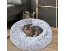 Large-60cm light-grey PawfectFriend Dog Pet Cat Calming Bed Plush Beds Large Fluffy Donut Comfy Cushion Puppy Mat