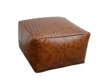 SQUARE LATTICED LEATHER OTTOMAN