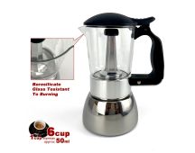 Borosilicate Glass Stainless Steel Moka Pot Coffee Maker Italian Espresso 6Cups