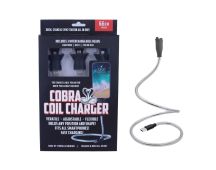 66cm Cobra Coil Mobile Charger Cable w/ USB-C/Micro-USB/Lightning Connector