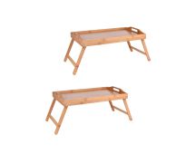 2 x Bamboo Bed Table Breakfast/Snack Serving Tray with Foldable Legs