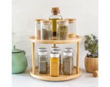 Lazy Susan 2 Tier Rotating Spice Rack Turnable Kitchen Shelf Bamboo Organiser