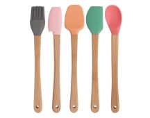 5pc Mini Silicone and Bamboo Utensils Set Nonstick Cookware