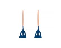 2pcs Beechwood & silicone slotted turner navy