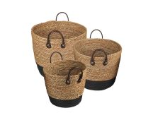 3 Piece Cotton Rope Stripe Carry Handles Storage Baskets Set