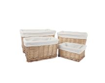 4 Piece Wicker Storage Baskets With Liner Set