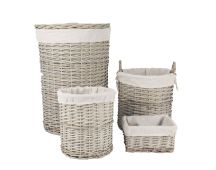 4 Piece Wicker Storage Baskets With Liner Set