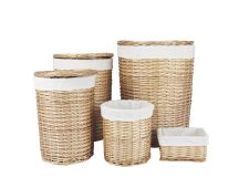 5 Piece Wicker Storage Baskets With Liner Set