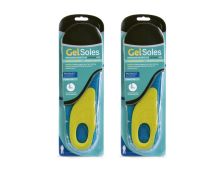 2x Men's Gel Insoles, Arch Support Pads, Large