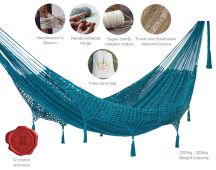 Outdoor undercover cotton Mayan Legacy hammock with hand crocheted tassels Queen Size Bondi