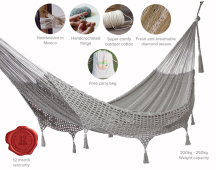 Outdoor undercover cotton Mayan Legacy hammock with hand crocheted tassels Queen Size Dream Sands